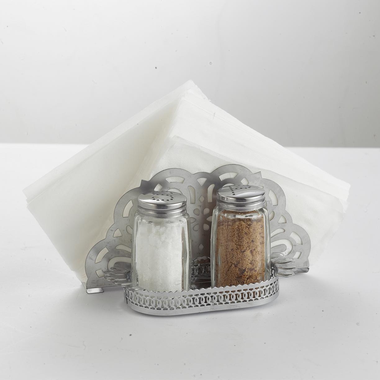 SALT PEPPER AND NAPKIN HOLDER SET