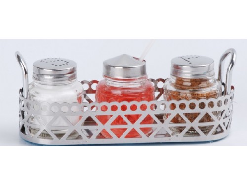 GLASS SALT PEPPER AND MUSTARD SET