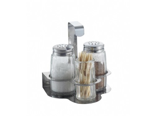 GLASS SALT PEPPER AND TOOTHPICK SET